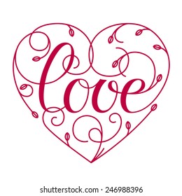 Love hand lettering. Valentine's day greeting card. Vector illustration.