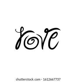 Love hand lettering vector. Handwritten hand drawn text love.