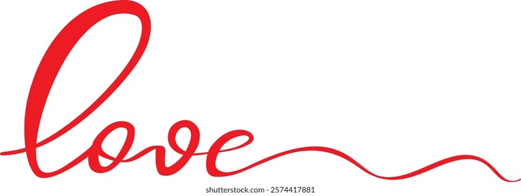 Love - hand lettering word in red letters, signature for Valentine's Day card. Mother's Day - beautiful message.