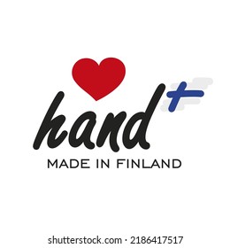 Love hand made in Finland, logo, icon, stamp, sticker with abstract Finland flag