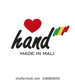 Love hand made in Mali, logo, icon, stamp, sticker with abstract Mali flag