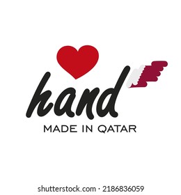Love hand made in Qatar, logo, icon, stamp, sticker with abstract Qatar flag
