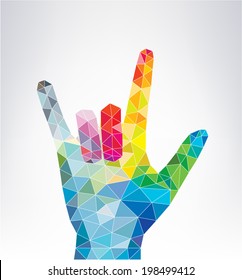 Love hand sign isolated on white. Colorful hand.