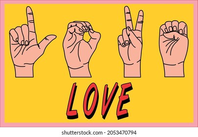 Love in hand Sign language drawn style Vector