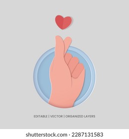 love hand sign symbol vector paper cut out, editable.