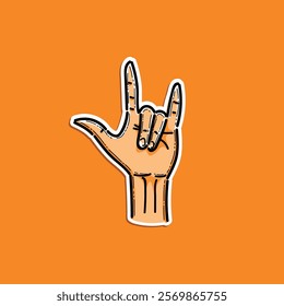 Love Hand Sign vector illustration design isolated in an orange background. ILY Diversity Raised Up Hand Gesture. Unity concept with ‘I love you’ sign language.