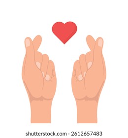 Love hand signs. K-pop emoji. Heart hands culture. Positive human gestures 