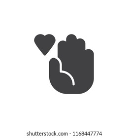 Love hand vector icon. filled flat sign for mobile concept and web design. Hand and heart simple solid icon. Symbol, logo illustration. Pixel perfect vector graphics