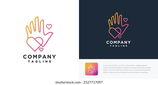 love hand vector logo design illustration. hand logo icon with love