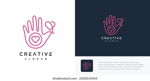 love hand vector logo design illustration. hand logo icon with love	

