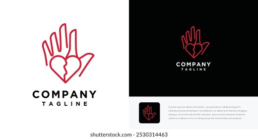Liebe Hand Vektor Logo Design Illustration. Hand Logo Symbol mit Liebe	
