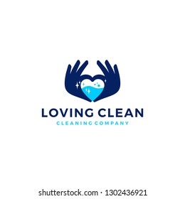 Love Hand Water Clean Cleaning Logo Vector Icon Illustration