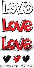 Love hand write calligraphy Heart Red Black Paint Romantic Valentine Day Letter Graphites 