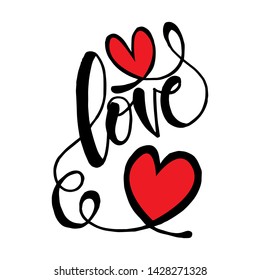 Love hand written lettering with heart shape