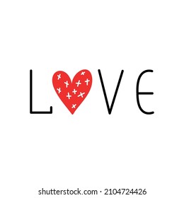 Love hand-drawn inscription with a red heart. vector illustration in doodle style. Design for valentines day, wedding, greeting cards. 