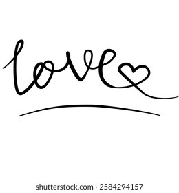 LOVE. Hand-lettered modern brush calligraphy – 'Love'. T-shirt print, typography poster, vector design for Valentine’s Day, romantic events, and wedding banners. Elegant modern script lettering