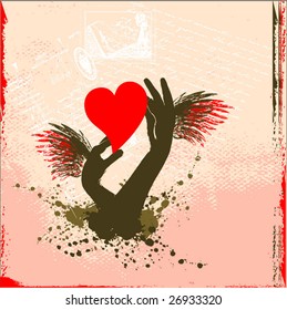 love in hands grunge background