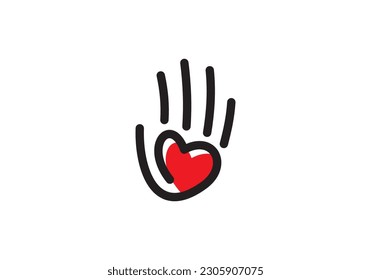 love hands logo design. hello heart health care icon vector illustration