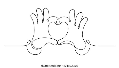 Love  Hands making heart shape  St Valenties Day  Continuous line drawing  Concept border 