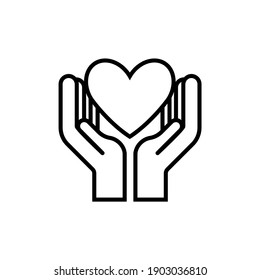 Love and hands outline vector design. symbol of care