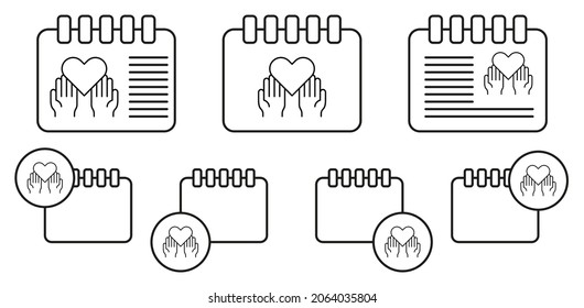 Love, hands vector icon in calender set illustration for ui and ux, website or mobile application