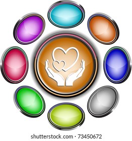 love in hands. Vector internet buttons. 8 different projections.
