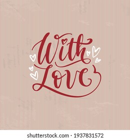 Love handwriting with elements in white and hearts illustration