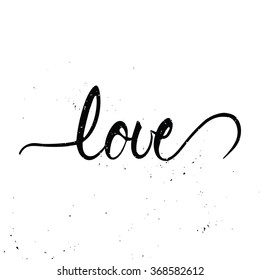 Love. Handwritten brush lettering. Valentines day greeting card. Vector illustration. EPS 8.