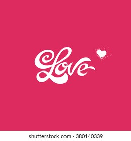 Love handwritten calligraphy with splashes heart. Love card vector illustration