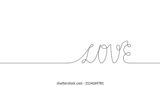 Love handwritten continuous line drawing. One line art of english hand written big lettering, phrase on line greeting card.