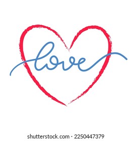 Love handwritten with heart on white background ,for February 14, Vector illustration EPS 10