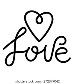 Love handwritten lettering. Type design. Heart symbol, vector illustration