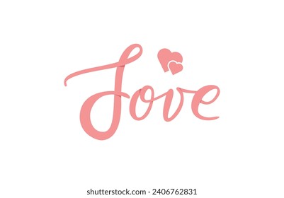 Love handwritten message with floating heart. Valentine's day banner design. Vector illustration.