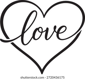 Amor manuscrito script dentro coração contorno linha arte no fundo branco