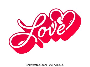 Love handwritten style lettering with heart flourish 3D shadow effect