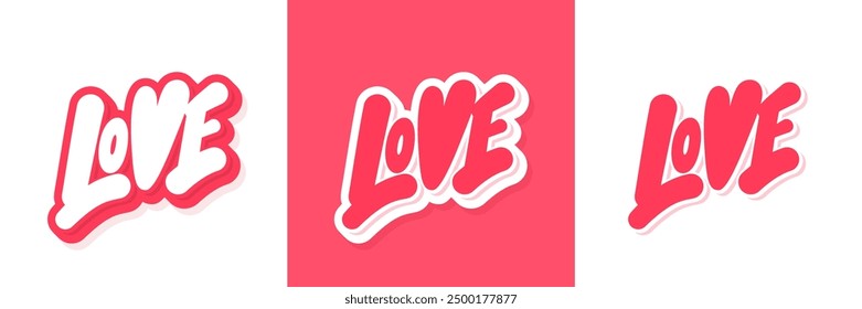 Love. Handwritten vector lettering stickers set.