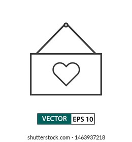 Love hanged on the wall icon. Outline style. Isolated on white background. Vector illustration EPS 10