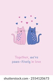 Love and Happiness Cat Valentine Card, Cute Valentine's Day Cat Couple Card 