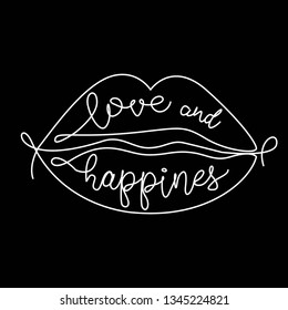 love and happiness slogan in lips created with lines.  for T-shirt printing design and various jobs, Vector.