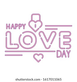 love happy day lettering with padlock vector illustration design