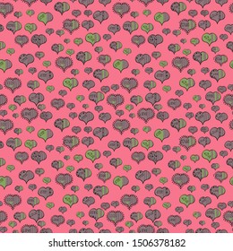 Love and happy designs. Vector. Nice hearts love on pink, black and neutral colors on cute background. Summer style illustration with cute elements. Seamless colorful boho pop art style.