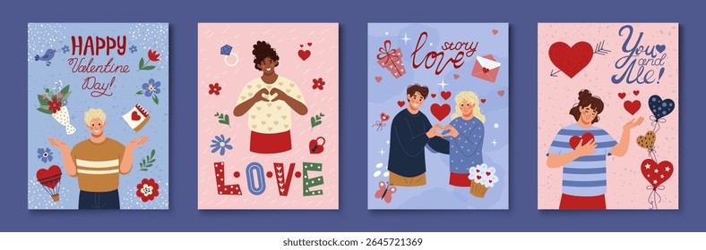 Love. Happy valentine day set. Calendar letter, sweet. Wedding arrow collection, party pink, text heart, hand people gift, romance couple, flower 14 February. Woman hold heart. Vector tidy background