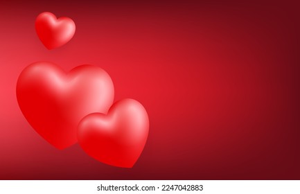 Love Happy Valentine's day background illustration. Beautiful pink background with realistic three big red heart
