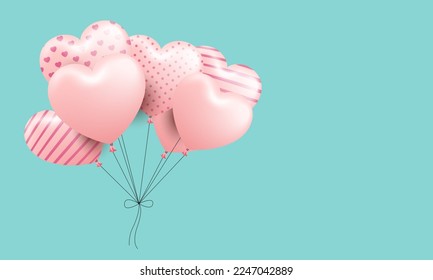 Love Happy Valentine's day background illustration. Beautiful Turquoise background with realistic bundle of balloons