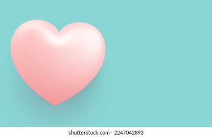 Love Happy Valentine's day background illustration. Beautiful Turquoise background with realistic big heart