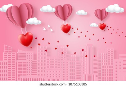 love and happy valentine's day banners, paper art style