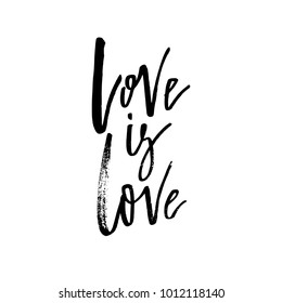 Love Is - Happy Valentines day card with calligraphy text on white. Template for Greetings, Congratulations, Housewarming posters, Invitation, Photo overlay. Vector illustration