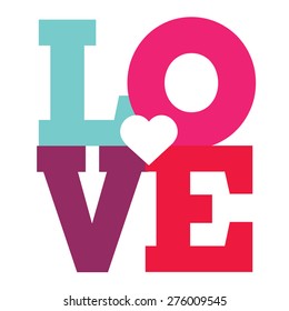 LOVE Happy Valentines day card, Font Type Vector Illustration.