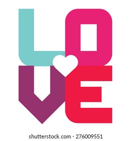 LOVE Happy Valentines day card, Font Type Vector Illustration.