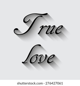 LOVE Happy Valentines day card, Font Type with shadow on a grey background